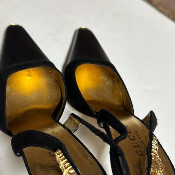 GUCCI Women’s Authentic Black Leather & Suede Sling Back Heel Size 7 - Picture 9 of 11